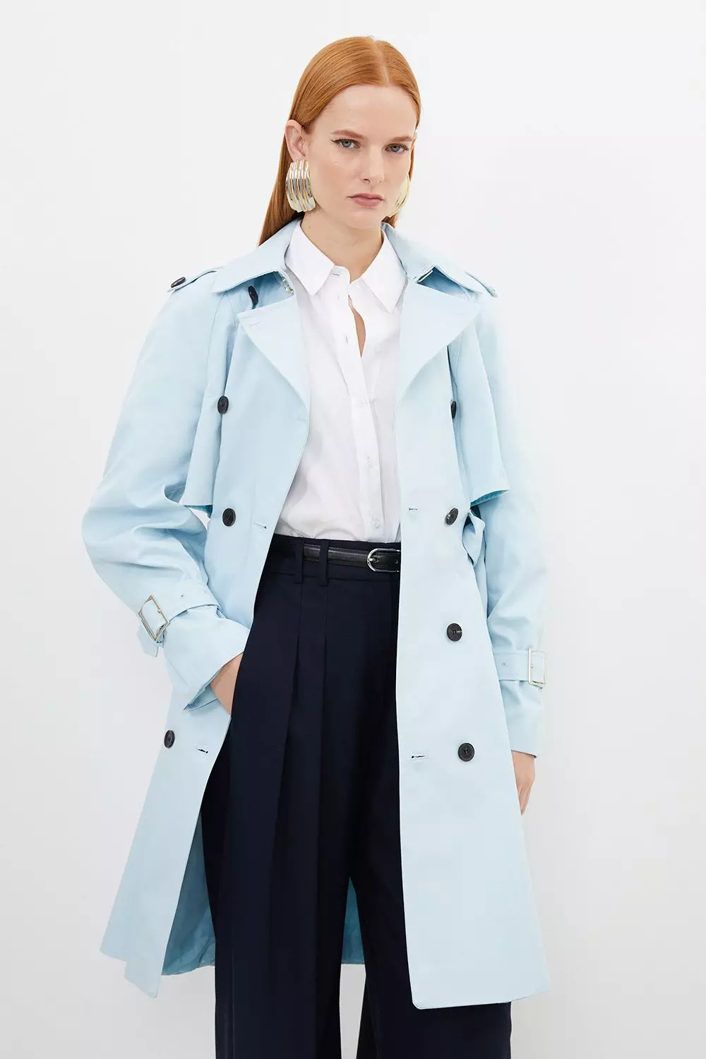 Petite Tailored Full Skirt Midi Trench Coat | Karen Millen